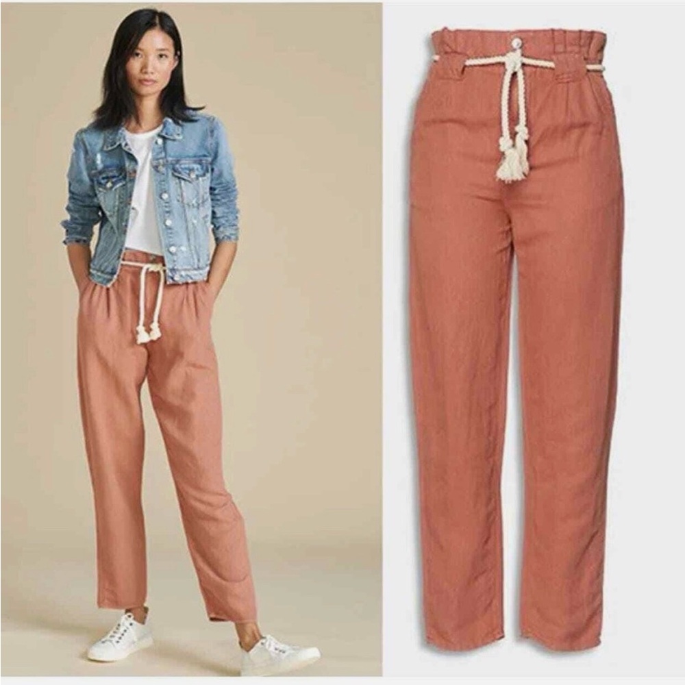 Veronica Beard Jeans Paperbag Linen Blend Casual Ankle Pants Sz 6 Red Rust